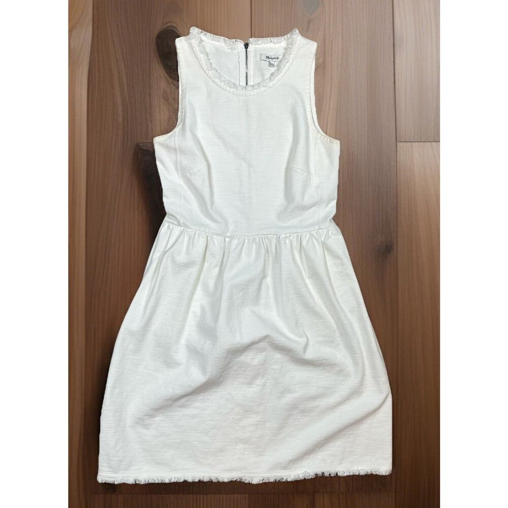 Madewell White Sleeveless Frayed Hem Mini Dress Size Small